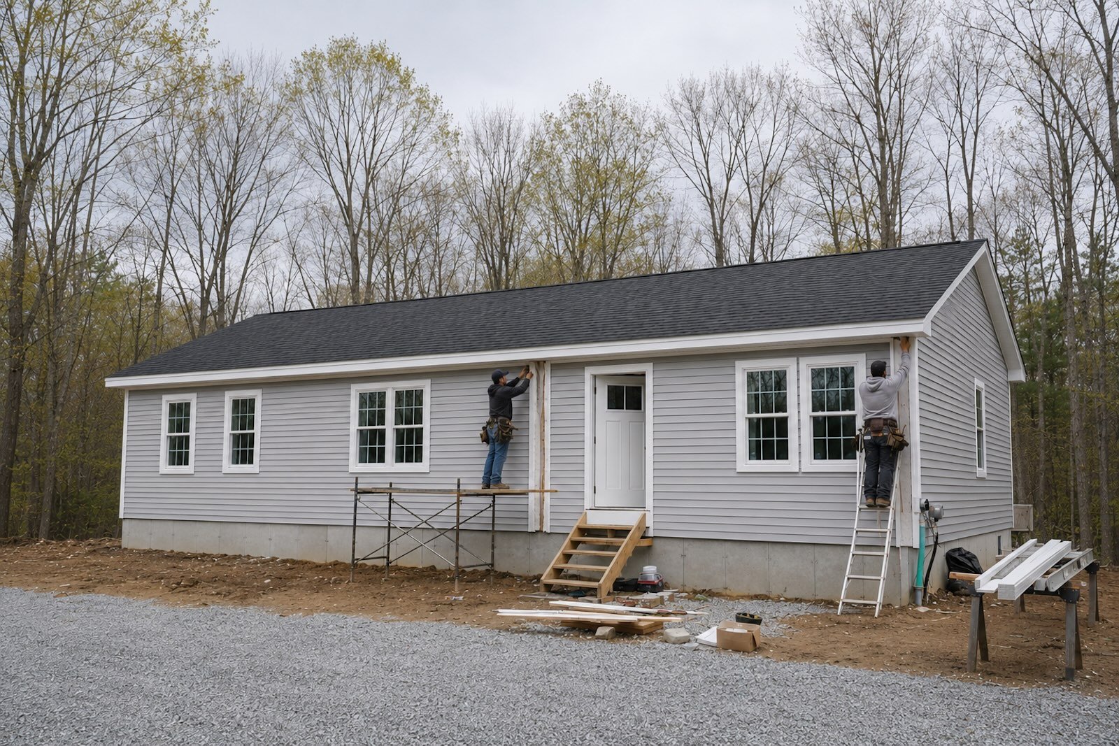 Siding and exterior trim being installed